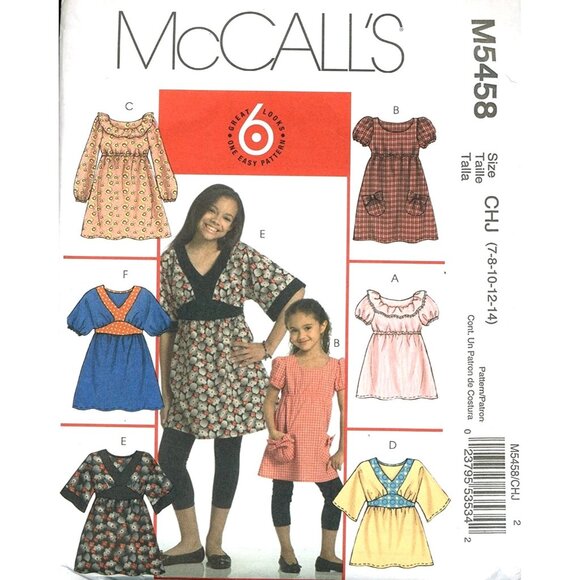 McCall's Sewing Pattern 5458 Tops Dresses Girls Size 7-14 - Picture 1 of 2